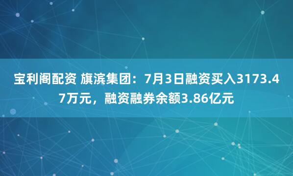 宝利阁配资 旗滨集团:7月3日融资买入3173.47万元,融资融券余额3.86亿元